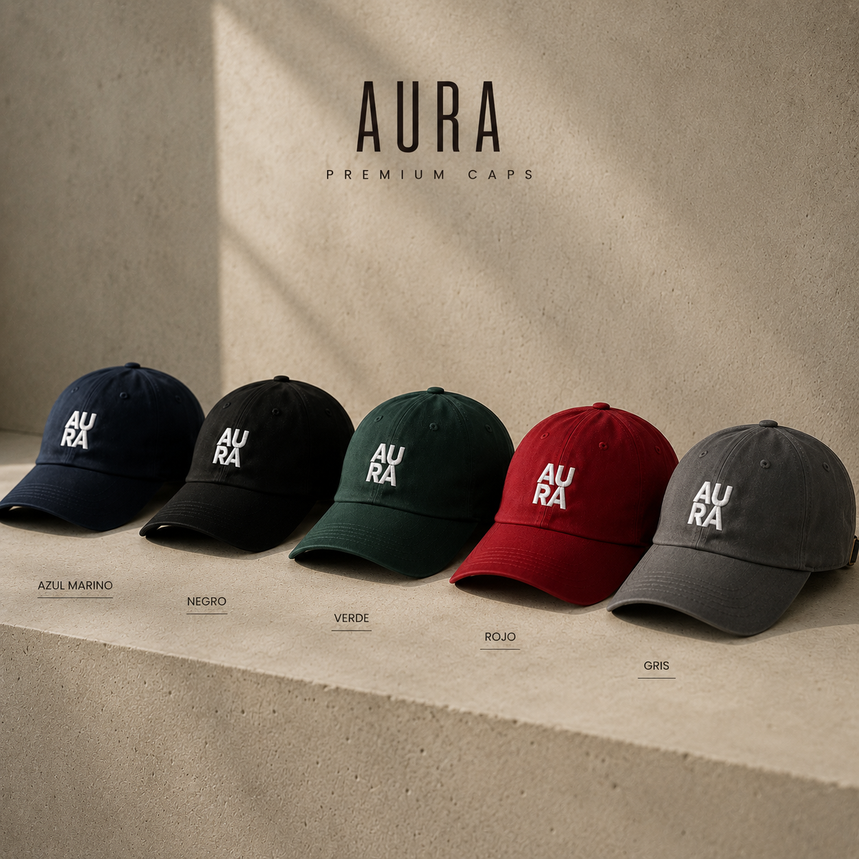 Modelo con gorra Aura Presencia color marino, fotografía de estilo de vida